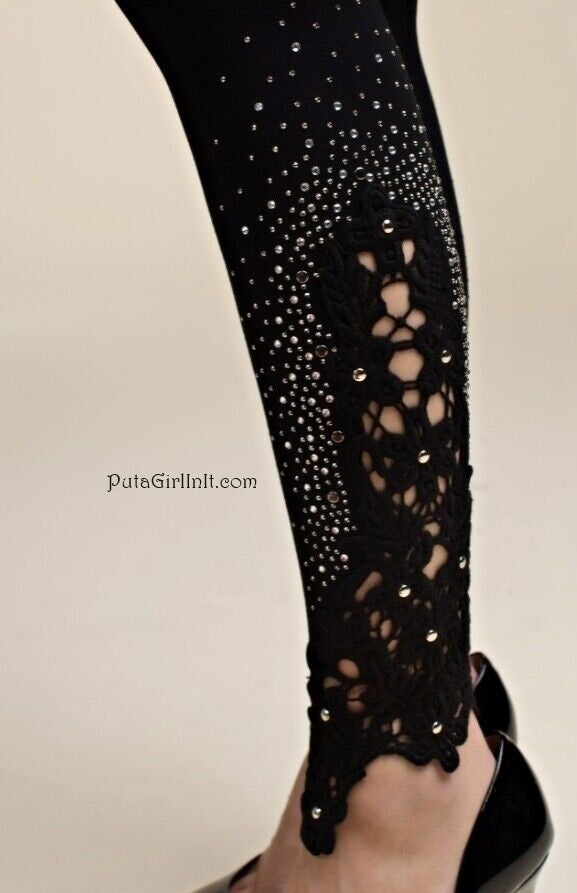 Vocal Apparel Goddess Crystal Crocheted Lace Leggings