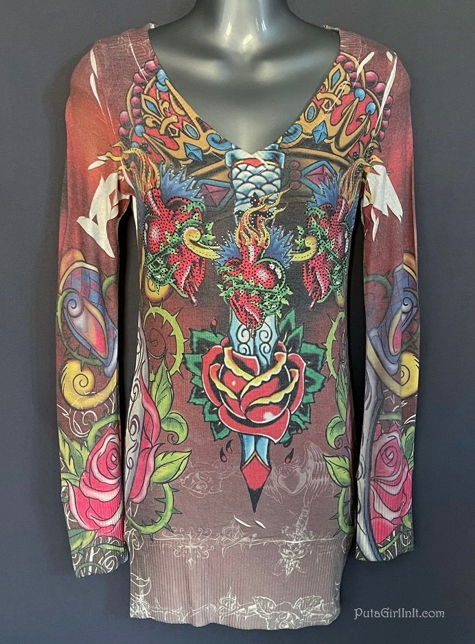 Vocal Crystal Blade Blooms Colorful Sublimation Light Sweater Top