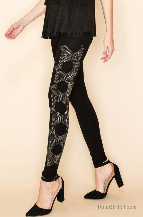 Vocal Apparel Sparkling Night Black Crystal Geometric Leggings