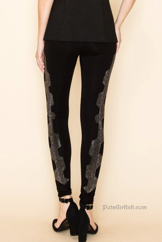 Vocal Apparel Sparkling Night Black Crystal Geometric Leggings