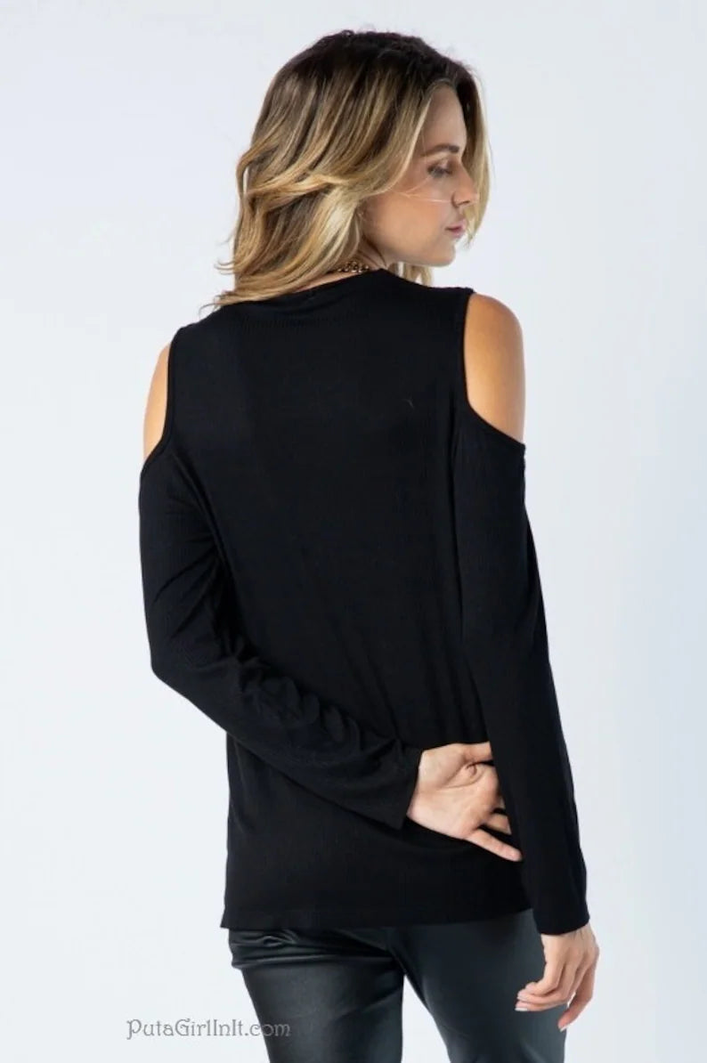 Vocal Apparel Black Twilight Glamour Cold Shoulder Shirt