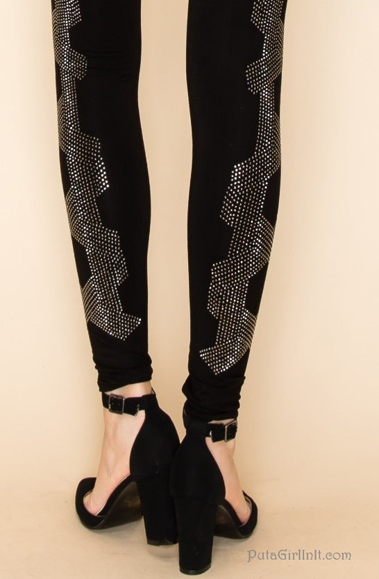 Vocal Apparel Sparkling Night Black Crystal Geometric Leggings