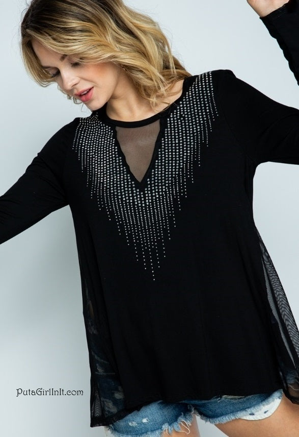 Vocal Apparel Black Twilight Cascade Crystal Tunic Shirt