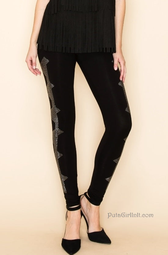 Vocal Apparel Sparkling Night Black Crystal Geometric Leggings