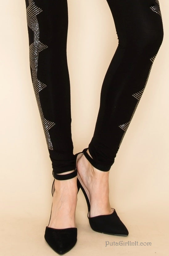 Vocal Apparel Sparkling Night Black Crystal Geometric Leggings