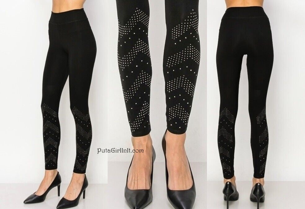 Womens Vocal Vibes Crystal Chevron Black Leggings