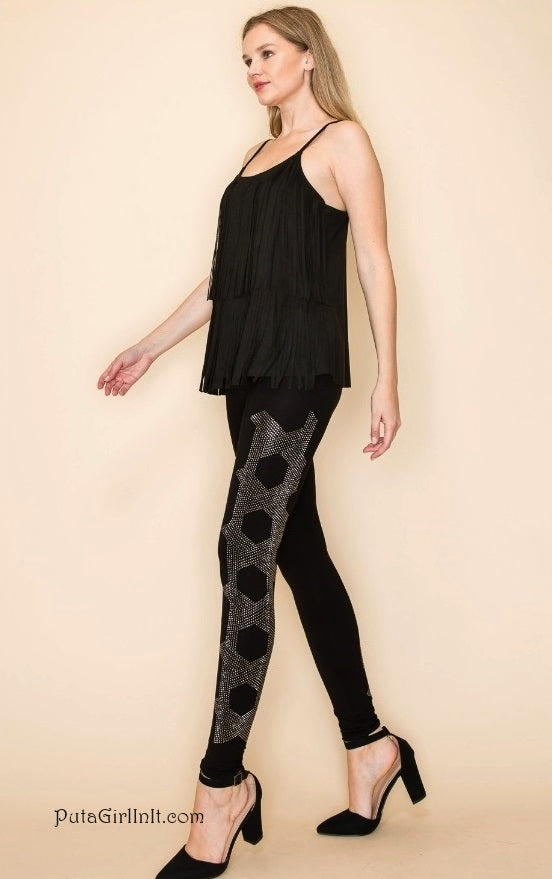 Vocal Apparel Sparkling Night Black Crystal Geometric Leggings