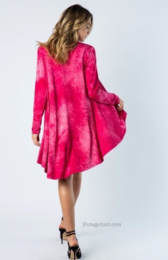 Vocal Pink Blushing Gems Crystal Tie Dye Cardigan