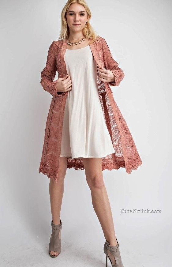 Vocal Lace & Grace Mauve Studded Suede Cardi-Chic Cardigan