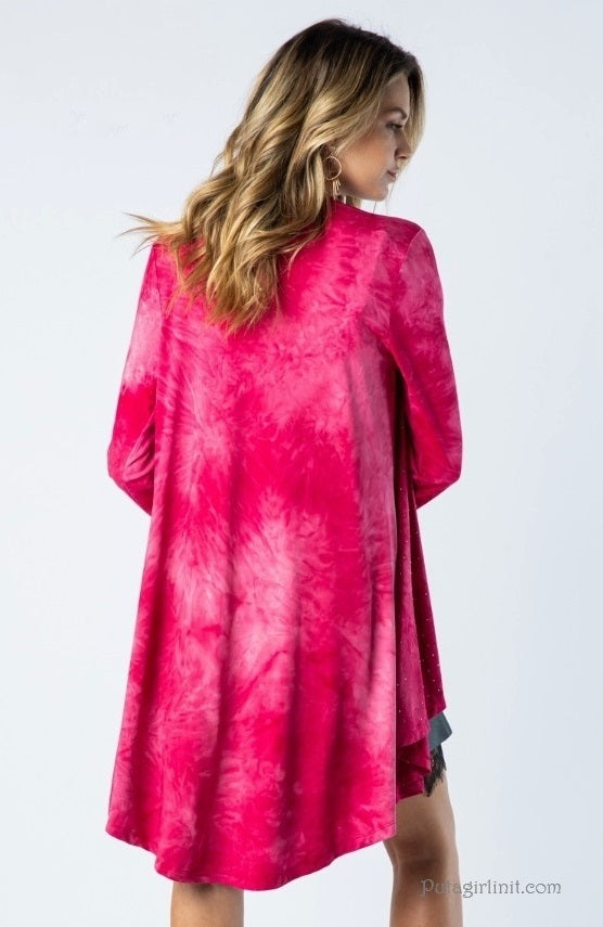 Vocal Pink Blushing Gems Crystal Tie Dye Cardigan