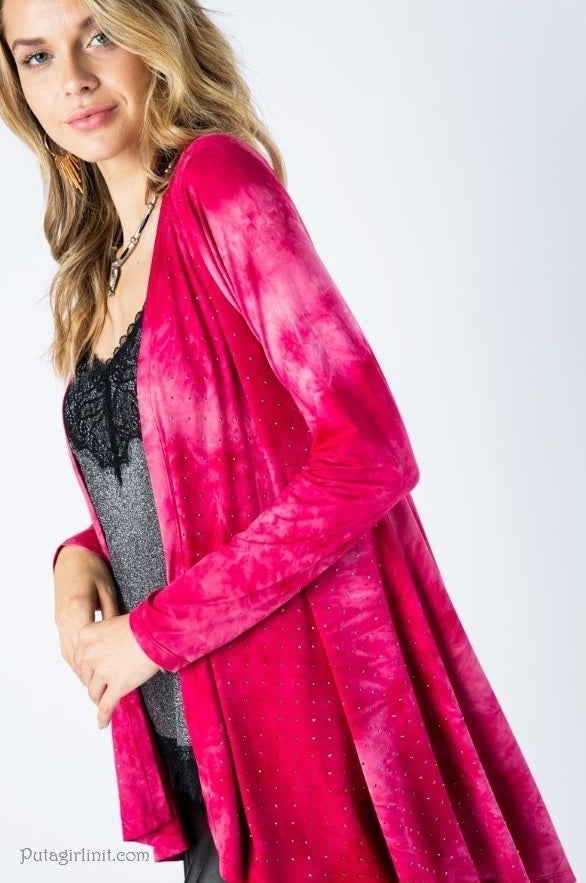 Vocal Pink Blushing Gems Crystal Tie Dye Cardigan