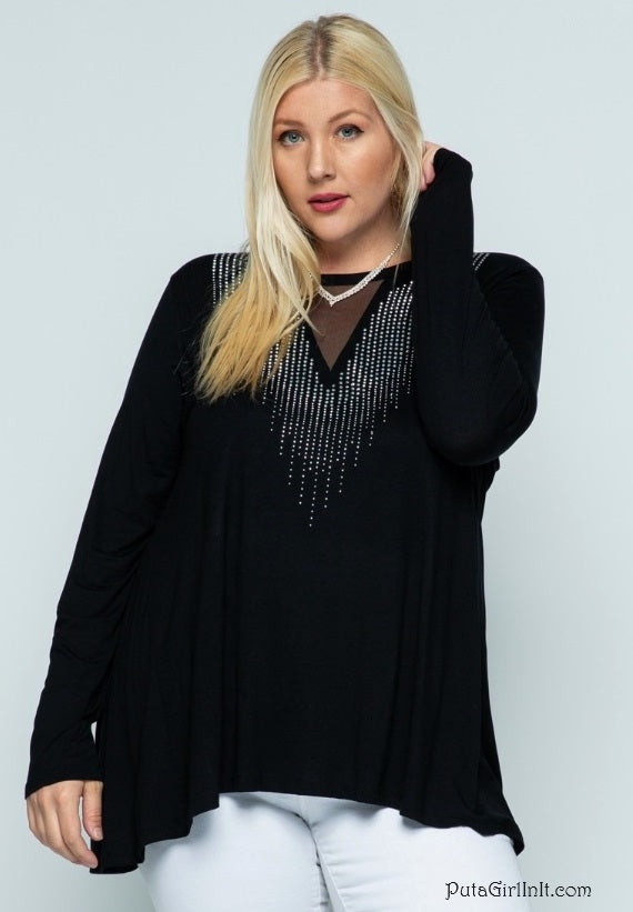 Vocal Apparel Black Twilight Cascade Crystal Tunic Shirt