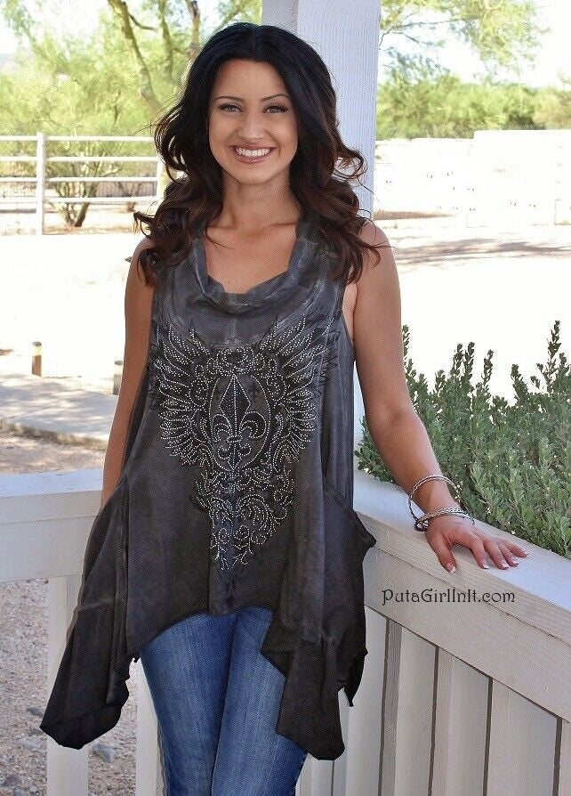 Vocal Apparel Crystal Gray Fleur De Lis Slouchy Tank Tunic