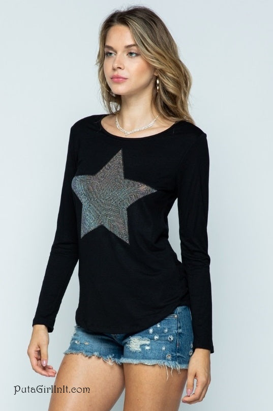 Vocal Apparel Crystal Nightfall Luminary Star Black Long Sleeve Shirt